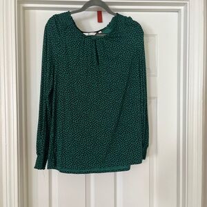 Boden Green Black Dot Long-Sleeve Blouse